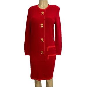Steve Fabrikant Knit Red Dress Long sleeve Crew Neck Sweater Gingerbread Cookie